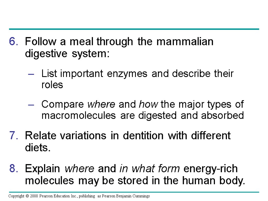 Follow a meal through the mammalian digestive system: List important enzymes and describe their